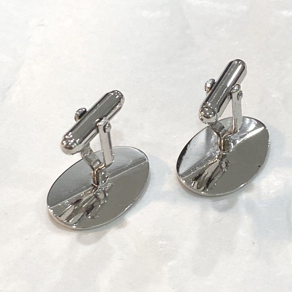 Vintage Anson Sterling cufflinks silver tone ovals etched conservative career - Picture 3 of 7